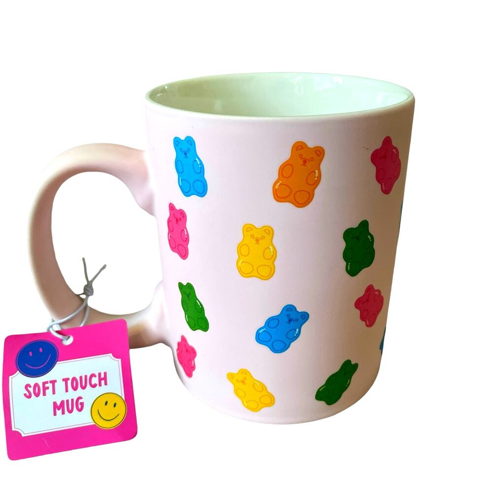 Eccolo Pastel Pink Multicolor Gummy Bear Soft Touch Mug NEW